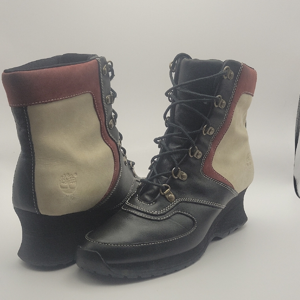 Vintage Timberland Leather NUBUCK Tri-Color Women's Lace-Up Boots Sz 9